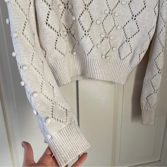 Reformation Marie Pompom Eyelet Knit Sweater White Size Large - Picture 9 of 15